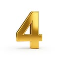 Three-dimensional golden number four isolated on white background Royalty Free Stock Photo