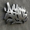 Three-dimensional graffiti-esque artwork with a sleek, metallic finish. The design Royalty Free Stock Photo