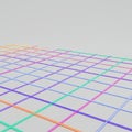 A three-dimensional grid composed of intersecting colorful lines stretches across a