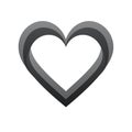 Three Dimensional Heart Shape with Gradient Gray Colors on White Background Royalty Free Stock Photo