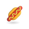 Three dimensional hot dog with mustard. 3d rendered illustration minimal realistic fast food icon