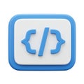 A three-dimensional icon featuring blue curly braces and a forward slash on a white Royalty Free Stock Photo