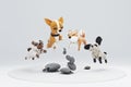 3D illustration of different activities of dogs