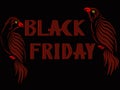 Three-dimensional image of red parrot on both sides of labels Black Friday. Royalty Free Stock Photo