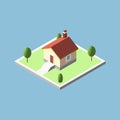 Three-dimensional isometric village buildings, Real estate icon