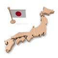 Three-dimensional Japan map. Wood texture. 3D illustration
