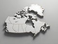 Three dimensional layered map of canada provinces and territories rendered in sleek metallic silver against a neutral background Royalty Free Stock Photo