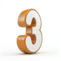 Orange and White Number Three, 3D Render Royalty Free Stock Photo