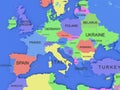 Three-dimensional map of Europe on blue isolated background Royalty Free Stock Photo