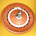 Three-dimensional model of a roulette drum on a yellow background. 3d render illustration