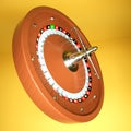 Three-dimensional model of a roulette drum on a yellow background. 3d render illustration