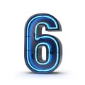 Blue Neon Number Six on Dark Metal Background with White Background neon sign glowing number Royalty Free Stock Photo