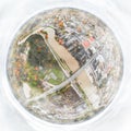 A three dimensional panoramic aerial view of the Old town of Porvoo in fog, in a mini planet panorama style. Finland Royalty Free Stock Photo