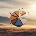 A three-dimensional pie chart composed of earthy, pastel-colored segments hovers in Royalty Free Stock Photo