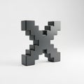 3D Pixelated Letter X in Dark Gray on White Background alphabet character Royalty Free Stock Photo