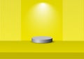 podium gray with yellow background with white spotlight.