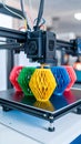 Three Dimensional Printer Creating Abstract Geometric Forms Multi Colored Finished Products Royalty Free Stock Photo