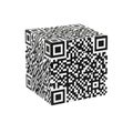 Three dimensional qr code cube displaying information on all sides against white background Royalty Free Stock Photo