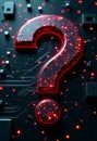 A three-dimensional question mark is integrated into a computer circuit board. Royalty Free Stock Photo