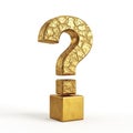 Textured Gold Question Mark Symbol Resting on a Gold Cube on White Background metallic Royalty Free Stock Photo