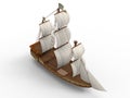 Three-dimensional raster illustration of an ancient sailing ship on a white background with soft shadows. 3d rendering Royalty Free Stock Photo