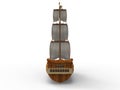 Three-dimensional raster illustration of an ancient sailing ship on a white background with soft shadows. 3d rendering Royalty Free Stock Photo