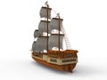 Three-dimensional raster illustration of an ancient sailing ship on a white background with soft shadows. 3d rendering Royalty Free Stock Photo