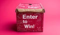 Three dimensional red contest entry box with bold white Enter to Win! text, symbolizing competitions, giveaways, raffles, and Royalty Free Stock Photo