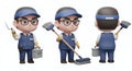 Playful Cartoon Janitor 3D Render Isolated on White Background Royalty Free Stock Photo