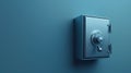 Three-dimensional render of a closed metallic safe box  on a blue background. Banking safety symbol. Royalty Free Stock Photo
