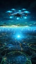 Drone Hovering over a Binary Code Landscape - A Three-Dimensional Render for Tech Concepts Royalty Free Stock Photo