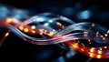 3d render of intricate network of fibre optics with a pulse of glow