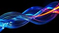 3d render of intricate network of fibre optics with a pulse of glow