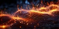 3d render of intricate network of fibre optics with a pulse of glow