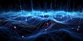3d render of intricate network of fibre optics with a pulse of glow