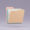 Three-dimensional rendering of a floating file folder icon with a minimalist design. Th Royalty Free Stock Photo