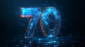 Three Dimensional Rendering Futuristic Glowing Number Seventy on Dark Digital Background Royalty Free Stock Photo
