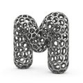 3D Rendered Metallic Letter M with Hexagonal Cell Structure on White Background alphabet Royalty Free Stock Photo
