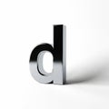 3D Rendered Silver Chrome Lowercase Letter D with Shadow on White Background lowercase d Royalty Free Stock Photo
