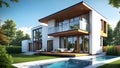 Three dimensional render of a modern ecological residential house Royalty Free Stock Photo