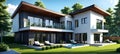 Three dimensional render of a modern ecological residential house Royalty Free Stock Photo