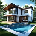 Three dimensional render of a modern ecological residential house Royalty Free Stock Photo
