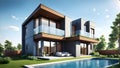 Three dimensional render of a modern ecological residential house Royalty Free Stock Photo