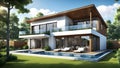 Three dimensional render of a modern ecological residential house Royalty Free Stock Photo