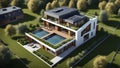 Three dimensional render of a modern ecological residential house Royalty Free Stock Photo