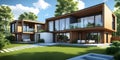 Three dimensional render of a modern ecological residential house Royalty Free Stock Photo