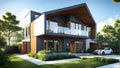 Three dimensional render of a modern ecological residential house Royalty Free Stock Photo