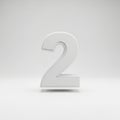 3D Rendered White Number Two with Subtle Shadow on a Light Gray Background digit numeral Royalty Free Stock Photo