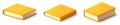 Three-dimensional rendering of a yellow hard cover paper book lying on its side and standing in different angles. Royalty Free Stock Photo
