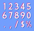 Three dimensional retro numbers of days left, percentage and dollar sign